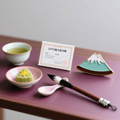 磐达教育日语学习指南第一步“确认基石”图标,画面为日本地图、JLPT证书、抹茶具与毛笔的微距摄影 磐达教育日语学习指南第一步“确认基石”图标,画面为日本地图、JLPT证书、抹茶具与毛笔的微距摄影